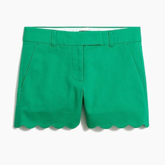 J Crew Bright Green Scallop Hem Linen Blend Shorts, Sz 00 - Picture 9 of 9